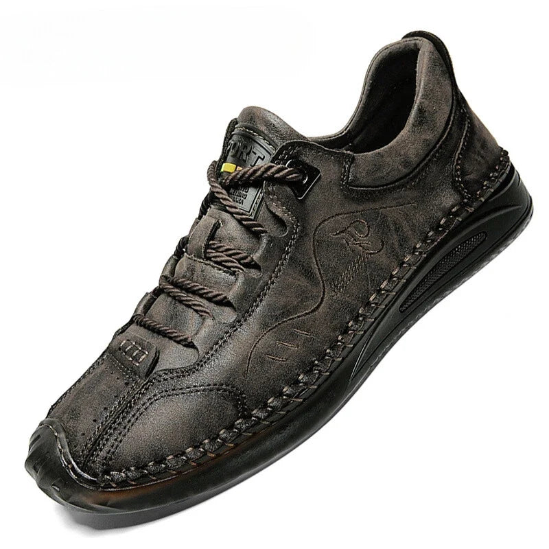 Genuine Leather Men's Shoes Casual Lace-up Outdoor Flat Walking Mocassins Shoes