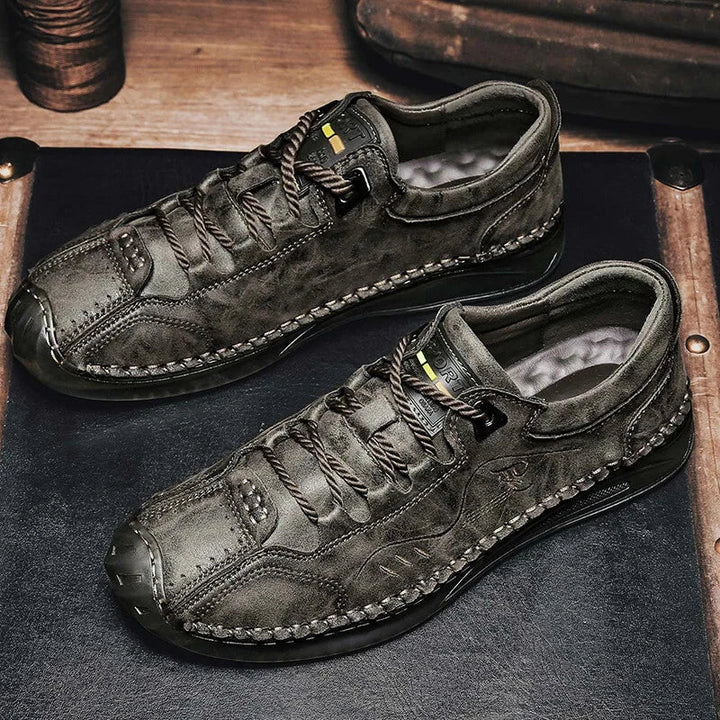Genuine Leather Men's Shoes Casual Lace-up Outdoor Flat Walking Mocassins Shoes