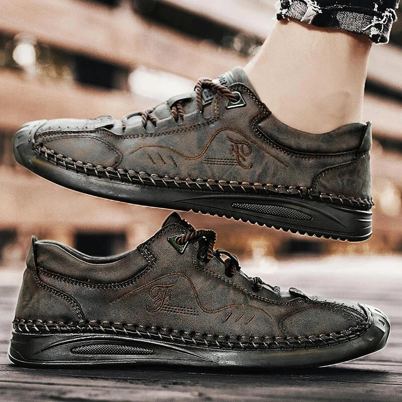 Genuine Leather Men's Shoes Casual Lace-up Outdoor Flat Walking Mocassins Shoes