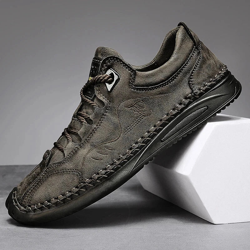 Genuine Leather Men's Shoes Casual Lace-up Outdoor Flat Walking Mocassins Shoes