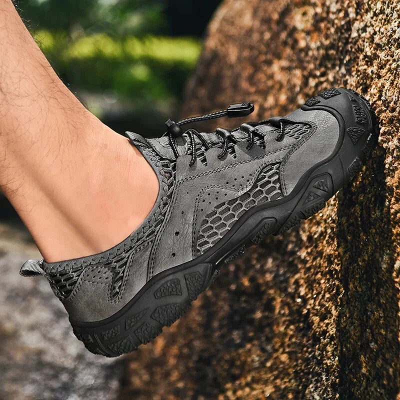 Men's Breathable Shoes Outdoor Hiking Comfortable Leather Mesh Casual Sneakers