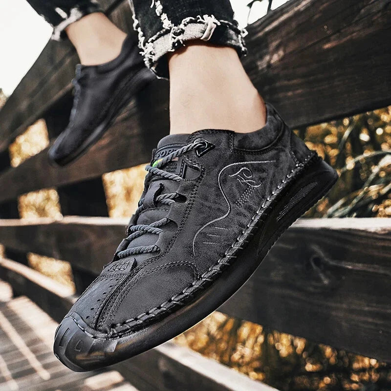 Genuine Leather Men's Shoes Casual Lace-up Outdoor Flat Walking Mocassins Shoes
