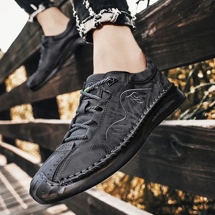 Genuine Leather Men's Shoes Casual Lace-up Outdoor Flat Walking Mocassins Shoes